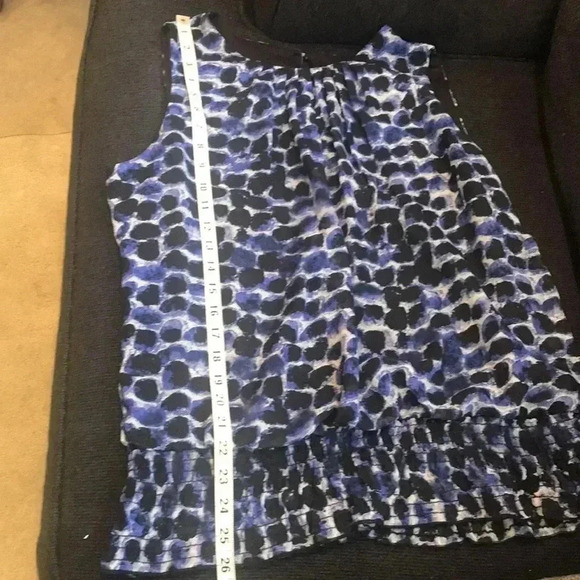Sara Michelle Blue & Black Sleeveless Abstract Polka Dot Elastic Hem Top- L - Picture 10 of 10